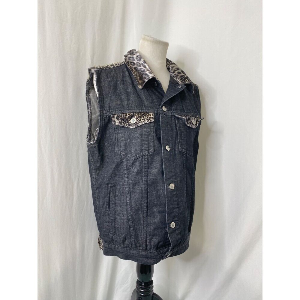 Bare Fox Women's Vest Jacket Black Denim Studded Vintage Sleeveless Size Large - Picture 3 of 11